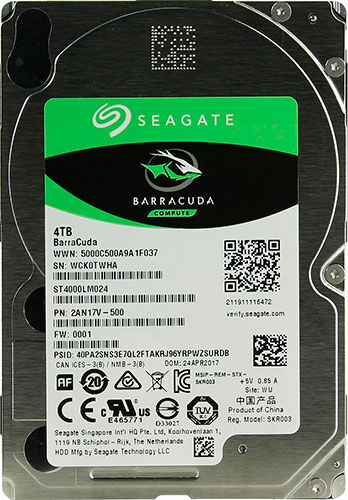 Жесткий диск Seagate BarraCuda, 2.5'', 4Tb, SATA III, 5400rpm, 128MB (ST4000LM024) BarraCuda 2.5'' 4Tb SATA III 5400rpm