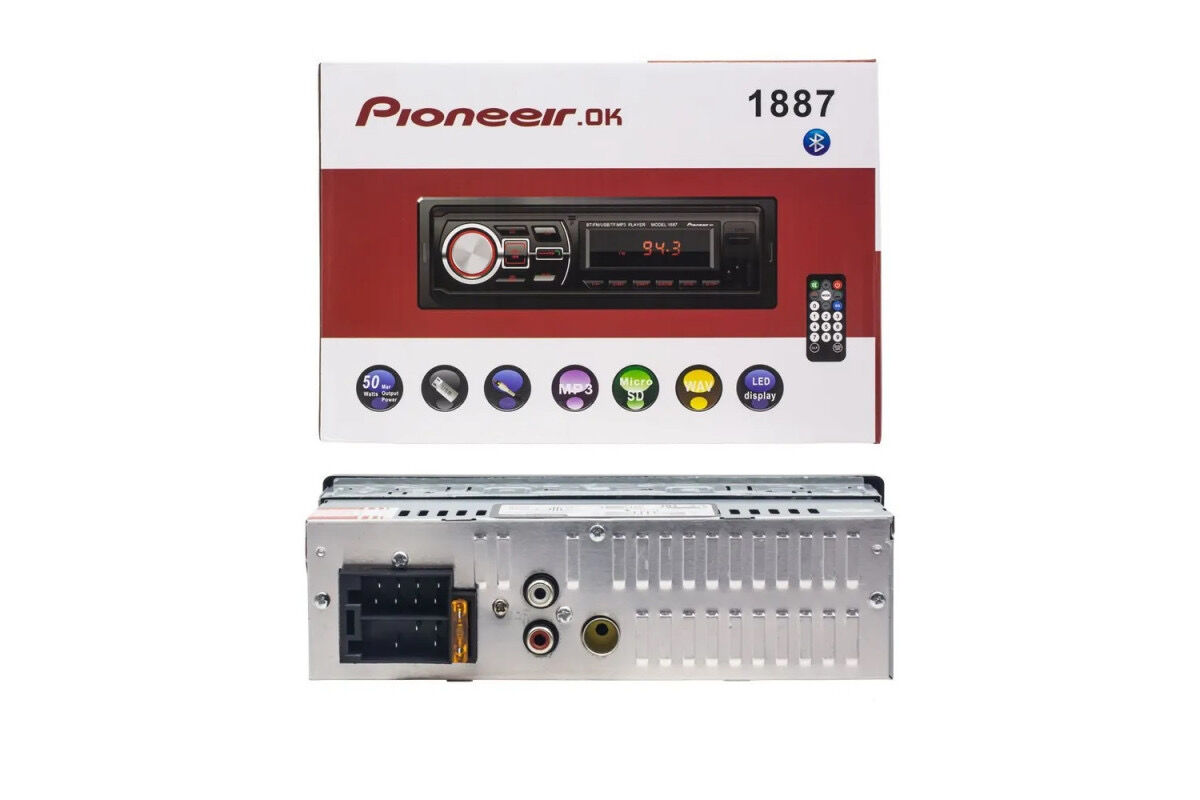 Автомагнитола Pioneeir.ok LED-1887 1USB/BT/TF/FM/ISO/2RCA