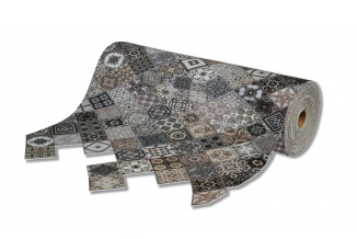 Коврик-дорожка Shahintex icarpet Print "Плитка Тоскана" мокко, вырезной, антискользящий 80см.*15м