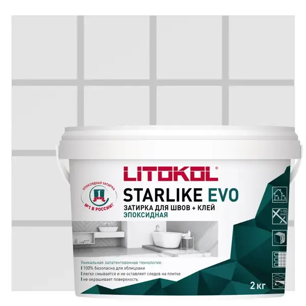 Затирка эпоксидная Litokol Starlike Evo S.105 цвет белый титанио 2 кг LITOKOL S.105 Starlike Evo