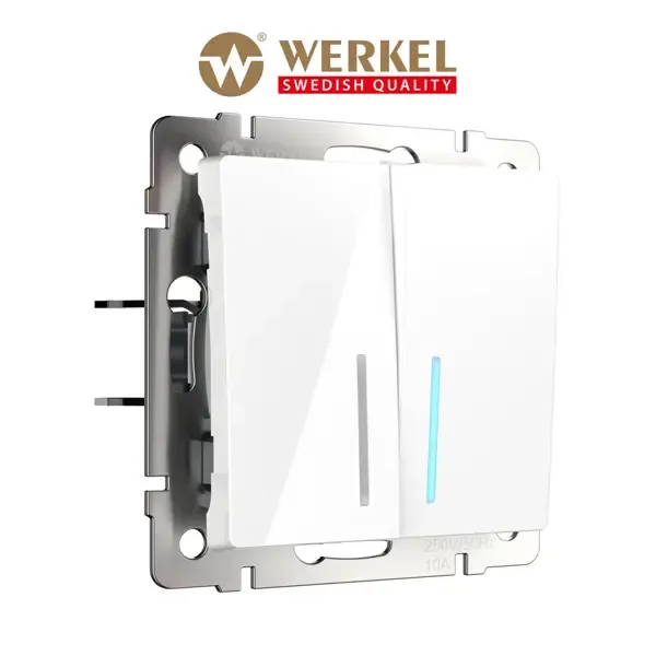 Выключатель встраиваемый Werkel a051114 с подсветкой 2 клавиши, цвет белый