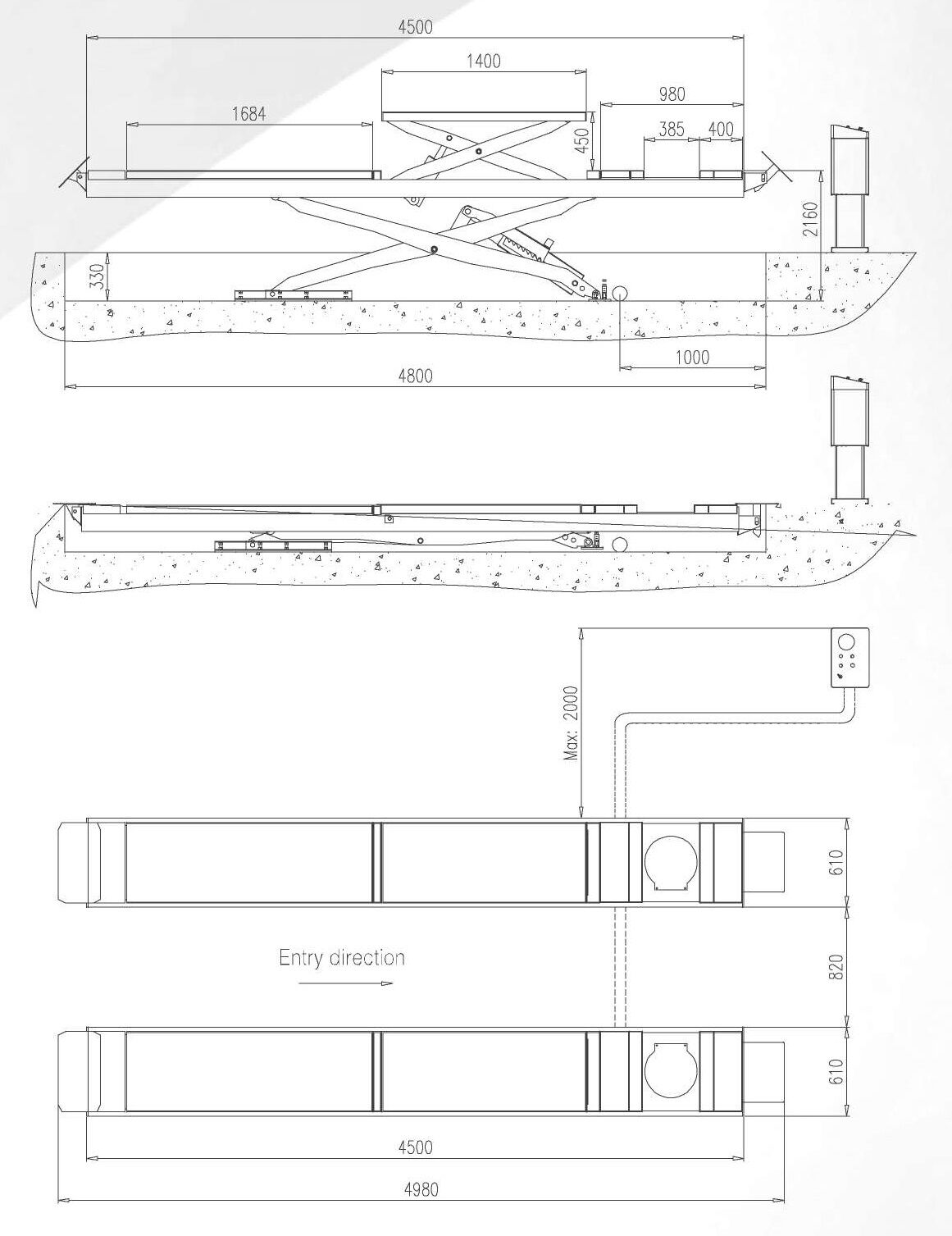 Velyen 4EE0505F Подъемник ножничный г/п 4000 кг., платформы гладкие с подъем. второго уровня 2