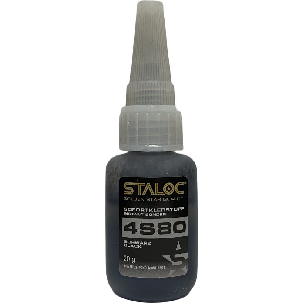 Моментальный вибростойкий резинонаполненный цианоакрилатный клей STALOC 4s80 черный, 20 г 4S8020