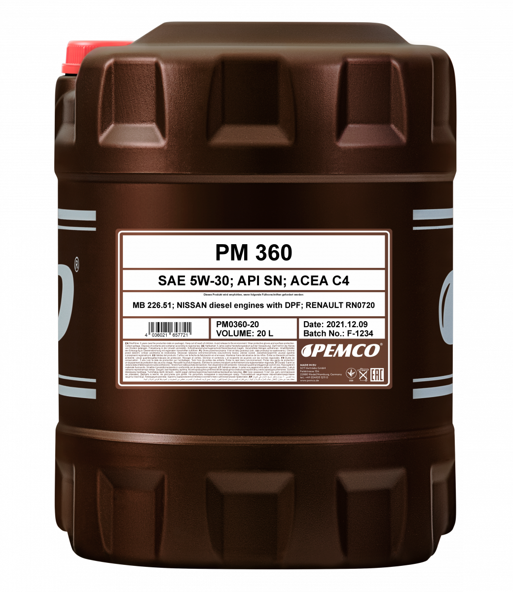 Моторное масло PEMCO 360 5W-30 SN синтетическое, 20л (PM0360-20)