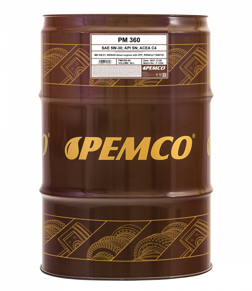 Моторное масло PEMCO 360 5W-30 SN синтетическое, 60л (PM0360-60)