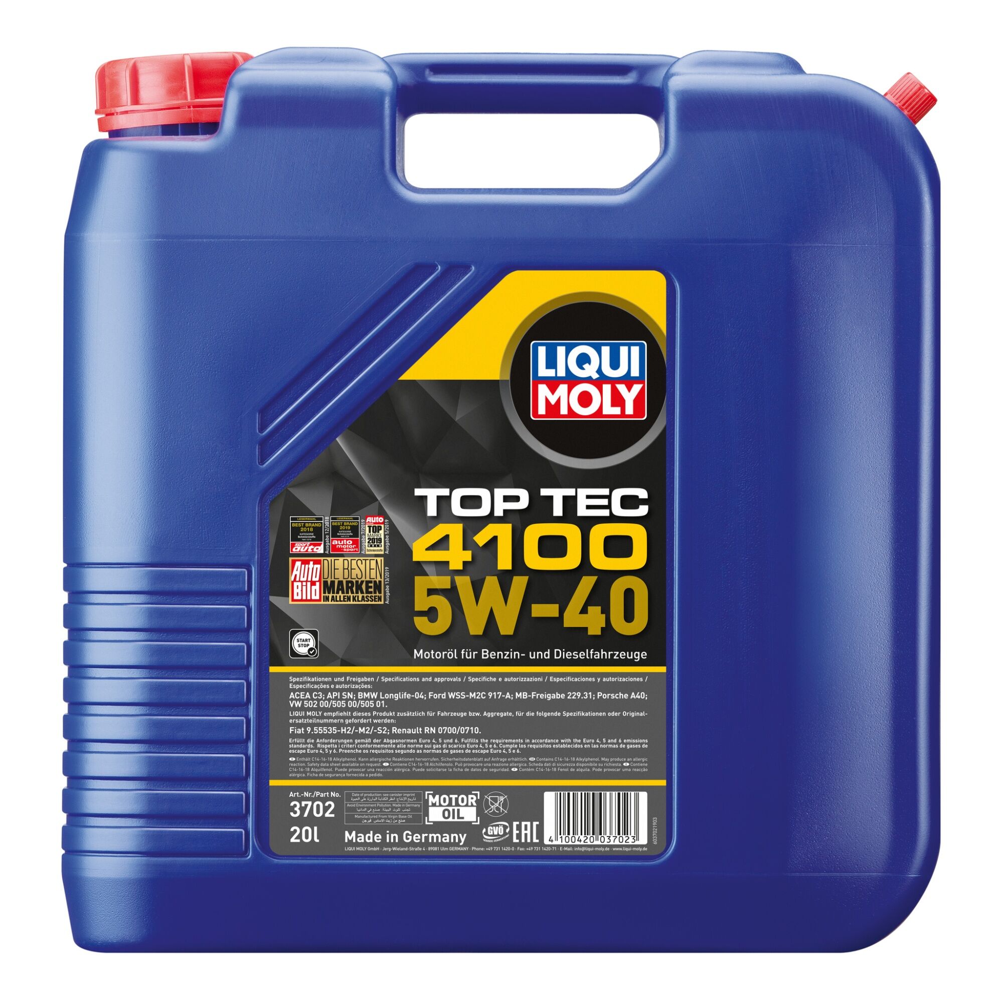 Моторное масло LIQUI MOLY Top Tec 4100 5W-40 HC-синтетическое 20л (3702)