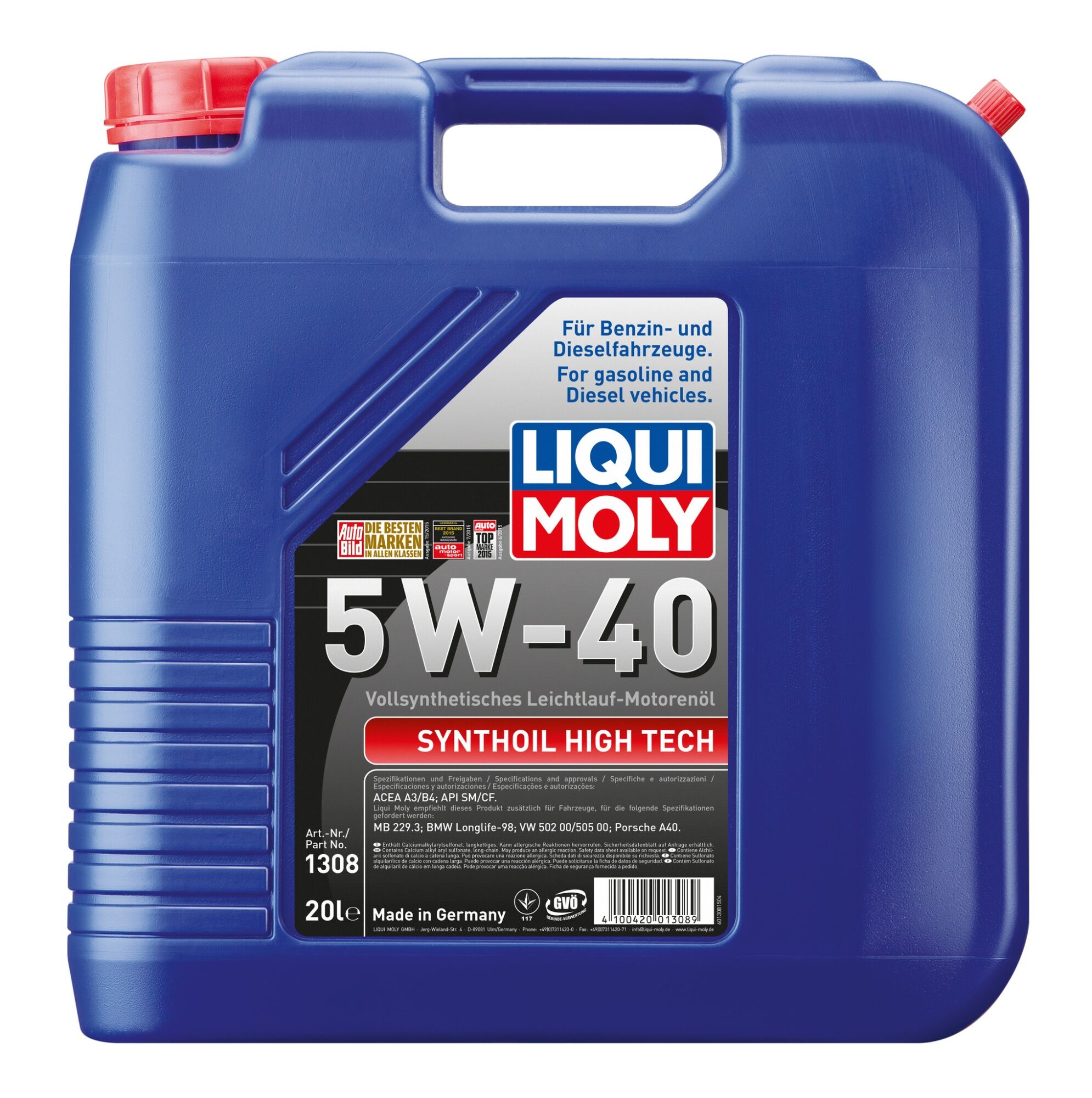 Моторное масло LIQUI MOLY Synthoil High Tech 5W-40 синтетическое 20л (1308)