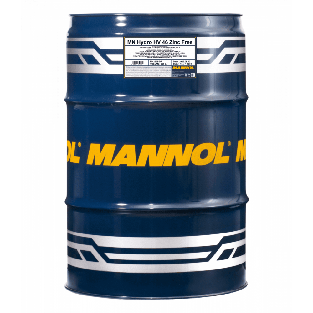 Гидравлическое масло Mannol Hydro HV 46 Zinc Free 208л (2206208)