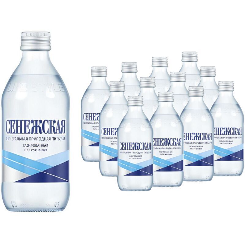 Вода минеральная Сенежская газированная стеклянная бутылка 0.33 л (12 штук в упаковке)