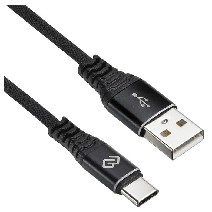 Кабель USB A - Type-C 1.2м Digma TYPE-C-1.2M-BRAIDED-BLK, черный