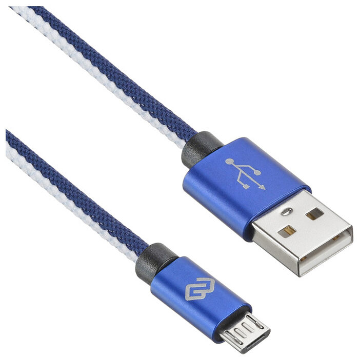 Кабель USB A - microUSB 1.2м Digma MICROUSB-1.2M-BRAIDED-BL, синий