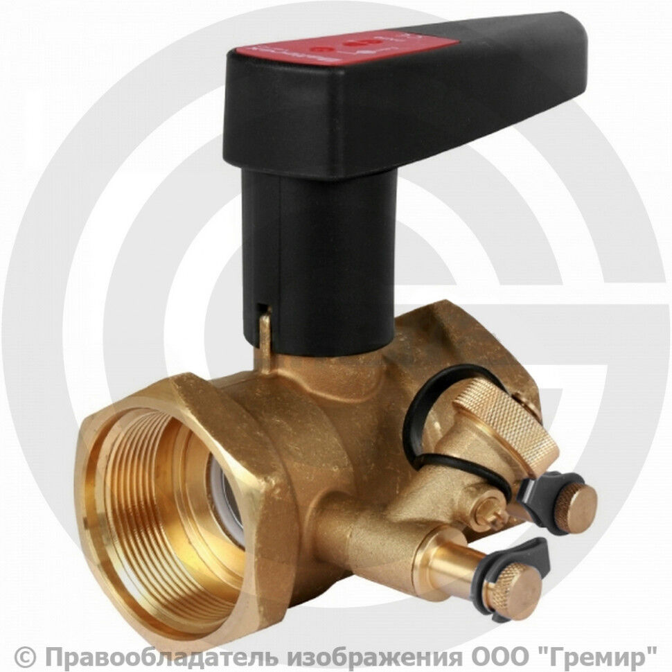 Клапан балансировочный ручной латунный муфтовый Ду-40 Ру-25 ВР (ВН) Kvs=23.68м3/ч с измерительными ниппелями с дренажём