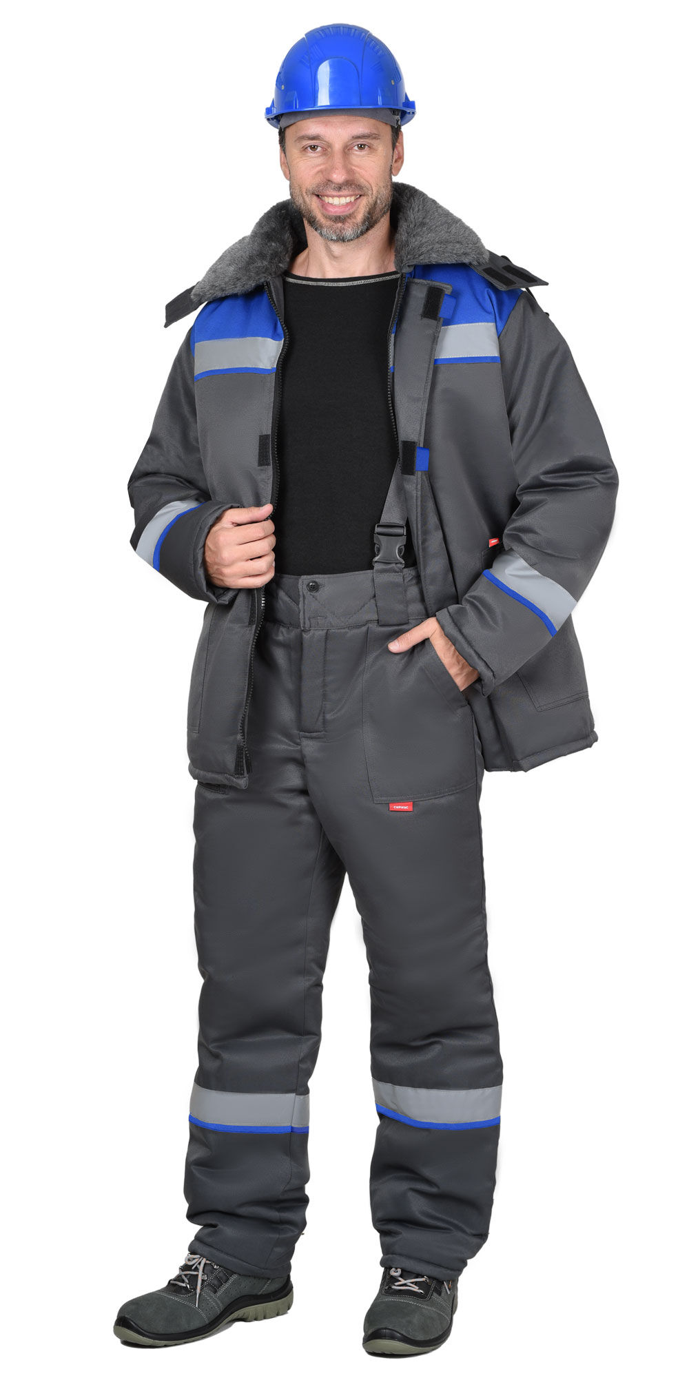 Костюм РОСТ-АРКТИКА куртка, брюки, темно-серый с васильковым и СОП 50 мм