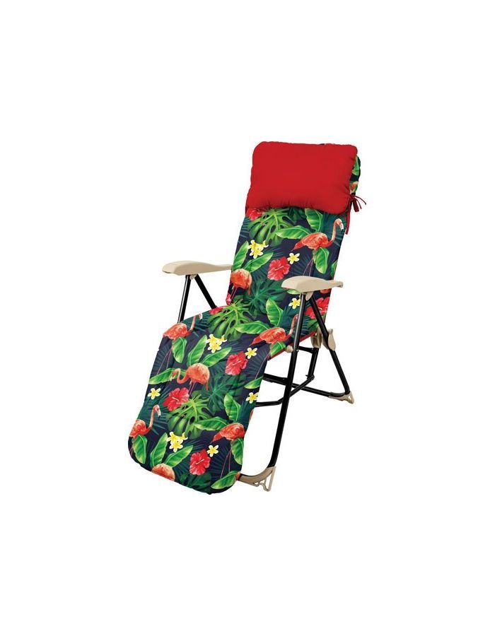 Кресло-шезлонг складное с подножкой и матрасом Haushalt HHK-5/F - принт с фламинго Nika
