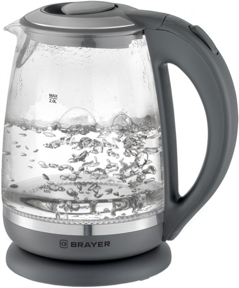 Чайник BRAYER 1,7 л, BR1044BK , 2200Вт. стекл., серый (шт.)