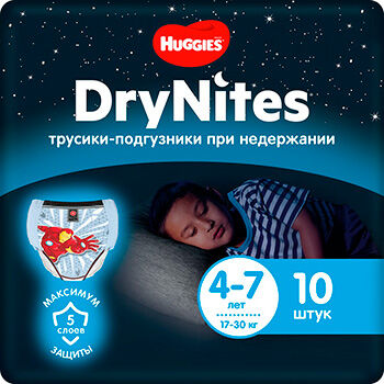 Трусики Huggies DryNites для мальчиков 4-7 лет, 10 шт. DryNites для мальчиков 4-7 лет 10 шт.