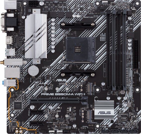 Материнская плата ASUS PRIME B550M-A WIFI II Soc-AM4 AMD B550 4xDDR4 mATX AC'97 8ch(7.1) GbLAN RAID+VGA+DVI+HDMI