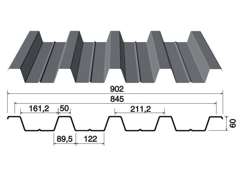 Профлист Н-60/845 0,7 мм оцинкованный